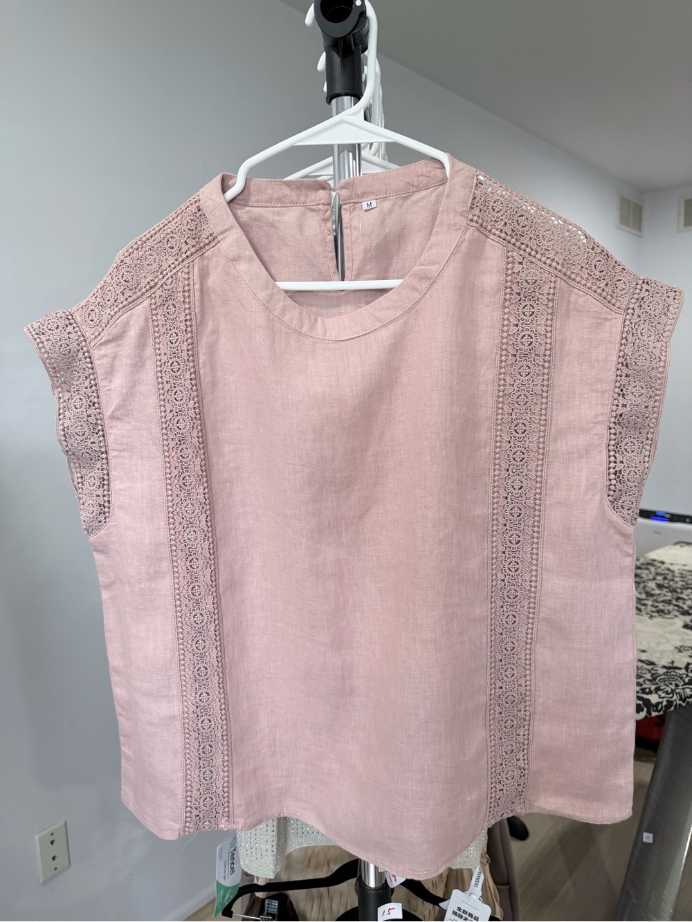 Women's Blush Pink Lace-Trim Sleeveless Top